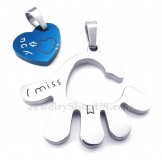 Blue Hearts Titanium Couples Hand Pendant Necklace (Free Chain)(One Pair)