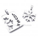 Silver Titanium Couples Snowflake Pendant Necklace (Free Chain)(One Pair)