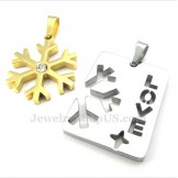 Couples Titanium Gold Snowflake Pendant Necklace (Free Chain)(One Pair)
