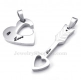 Titanium Silver Cupid Arrow Hearts Couples Pendant Necklace (Free Chain)(One Pair)