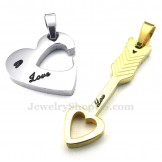 Titanium Gold Cupid Arrow Hearts Couples Pendant Necklace (Free Chain)(One Pair)