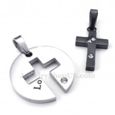 Titanium Black Cross Couples Pendant Necklace (Free Chain)(One Pair)