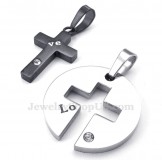 Titanium Black Cross Couples Pendant Necklace (Free Chain)(One Pair)