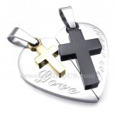 Titanium Double Cross Hearts Shaped Couples Pendant Necklace (Free Chain)(One Pair)
