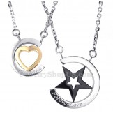Titanium Sart And Hearts Couples Pendant Necklace (Free Chain)(One Pair)