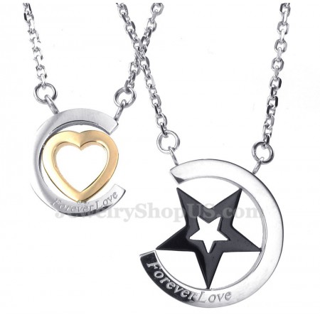 Titanium Sart And Hearts Couples Pendant Necklace (Free Chain)(One Pair)