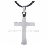 Silver Color Titanium Cross Pendant Necklace (Free Chain)