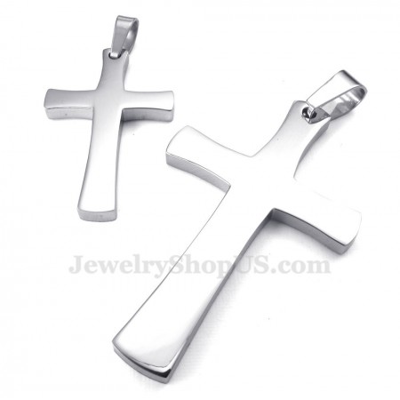 Silver Titanium Cross Couples Pendant Necklace (Free Chain)(One Pair)