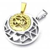 Titanium Gold Moon And Stars Couples Pendant Necklace (Free Chain)(One Pair)
