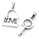 Titanium Silver Key Couples Pendant Necklace (Free Chain)(One Pair)
