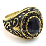 Gold Titanium Ring with Black Zircon