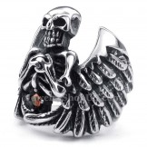 Titanium Skull Ring with Wing