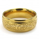 Gold Titanium Round Flower Pattern Ring