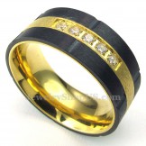 Gold Black Titanium Ring with White Zircon