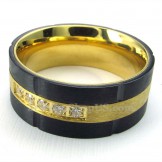 Gold Black Titanium Ring with White Zircon
