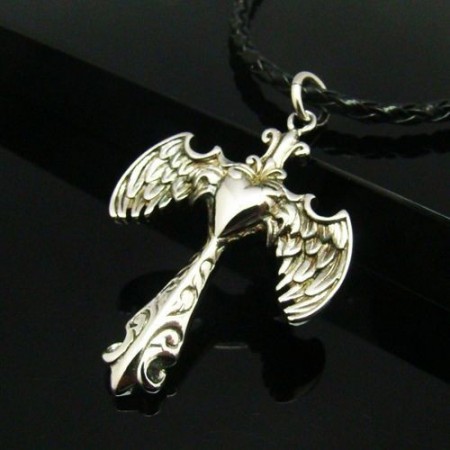 Cool Man Angle Wing Cross Pure Titanium Necklace Pendant Gift