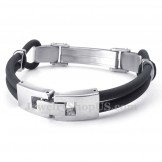 Silver Black Titanium Bangles with Wire Leather