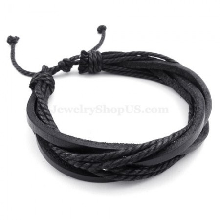 Beautiful Adjustable Hand-made Black Leather Bracelets