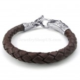 Good Sale Coffee Color Hand Woven Titanium Buckle Leather Bracelets
