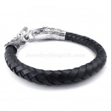 Black Hand Woven Titanium Buckle Leather Bracelets for Sales