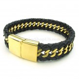 Gold Chains Titanium Black Leather Bracelets Sales Online