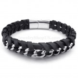 Hot Sale Cheap Silver Chains Titanium Black Leather Bracelets