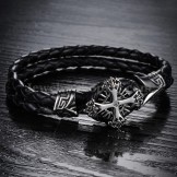 Men's Personalized Knit Titanium Leather Bracelet C869