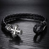 Men's Personalized Knit Titanium Leather Bracelet C869