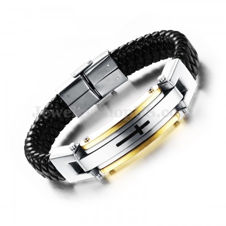 Men's Cross Titanium Leather Bracelet C916