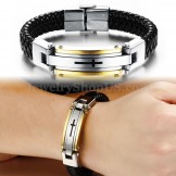 Men's Cross Titanium Leather Bracelet C916