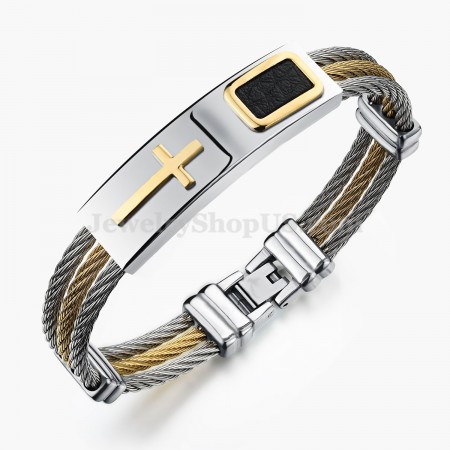 Men's Titanium Gold Cross Bracelet C785
