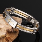 Men's Titanium Gold Cross Bracelet N785
