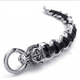 Men's Titanium Tiger Head Leather Bracelet