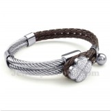 Men's Clover Leather Titanium Bracelet