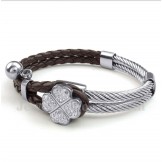 Men's Clover Leather Titanium Bracelet