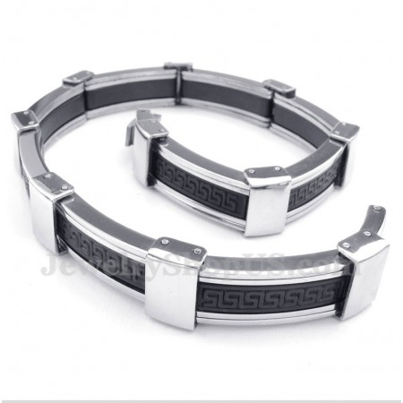 Men's Titanium Greek Meander Pattern Rubber Bracelet