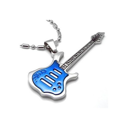 Man High Quality Blue Guitar Pure Titanium Necklace Pendant 18353
