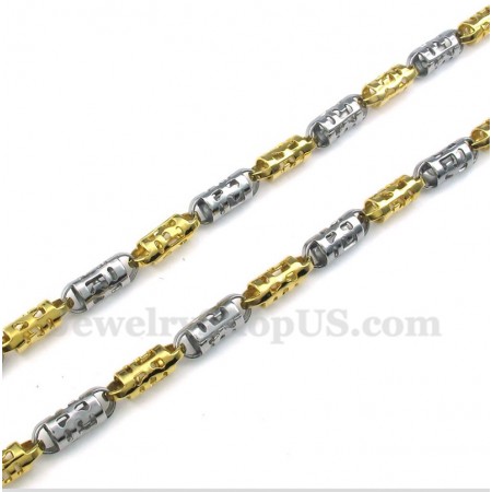 Men's Titanium Gold Hollow Cylinder Necklace