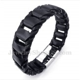 Men's Titanium Black Leather Bracelet