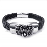 Men's Titanium Lion's Head Leather Bracelet