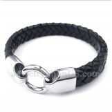 Men's Titanium Black Leather Bracelet