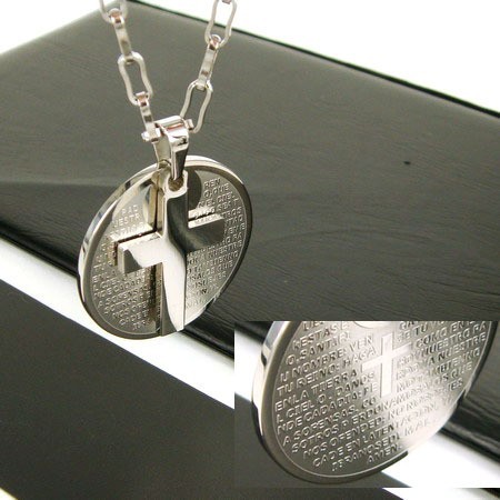 Man 2 Layer Cross Bible titanium steel Pendant necklace Gift