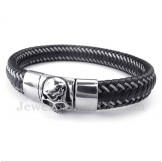 Men's Titanium Black Leather Cable Bracelet