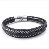 Men's Titanium Black Leather Cable Bracelet