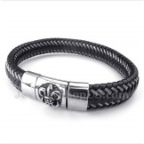 Men's Titanium Black Leather Cable Magnet Bracelet