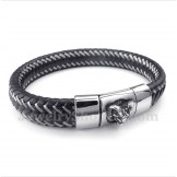 Men's Titanium Black Leather Cable Magnet Bracelet