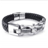 Men's Titanium Cable Diamond Leather Bracelet