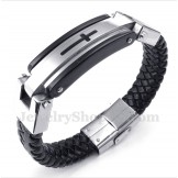 Men's Titanium Cross Leather Bracelet