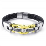 Men's Titanium Gold Cable Leather Bracelet