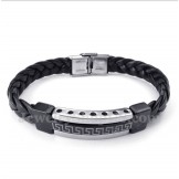 Men's Titanium Greek Meander Pattern Leather Bracelet